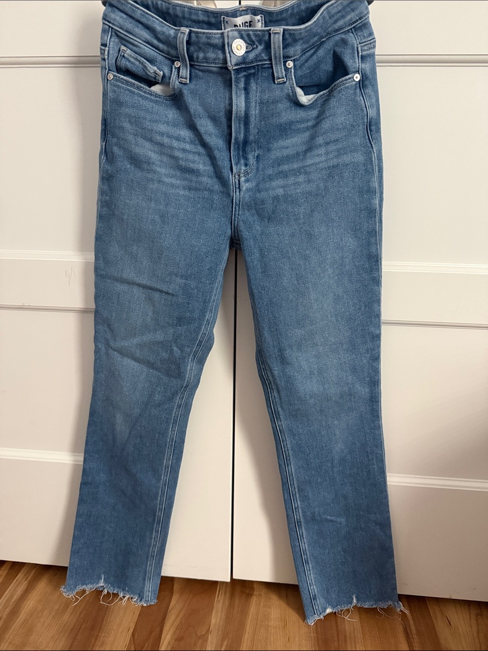 PAIGE Light Blue Cropped Straight-Leg Jeans, High Rise, Size 27
